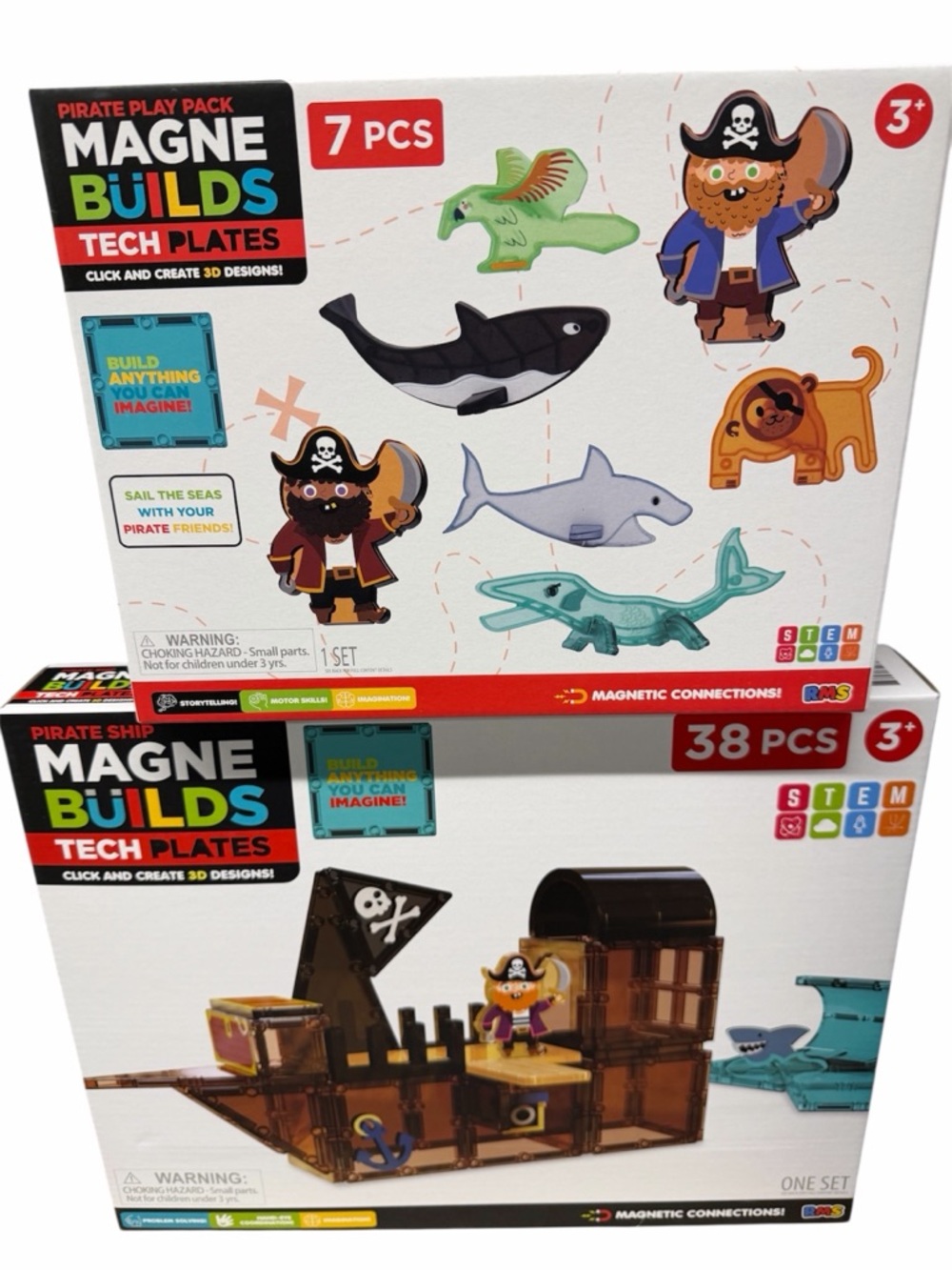 MAGNE BUILDS Tech Plates Pirate Ship and Pirate and Friends -2 Sets